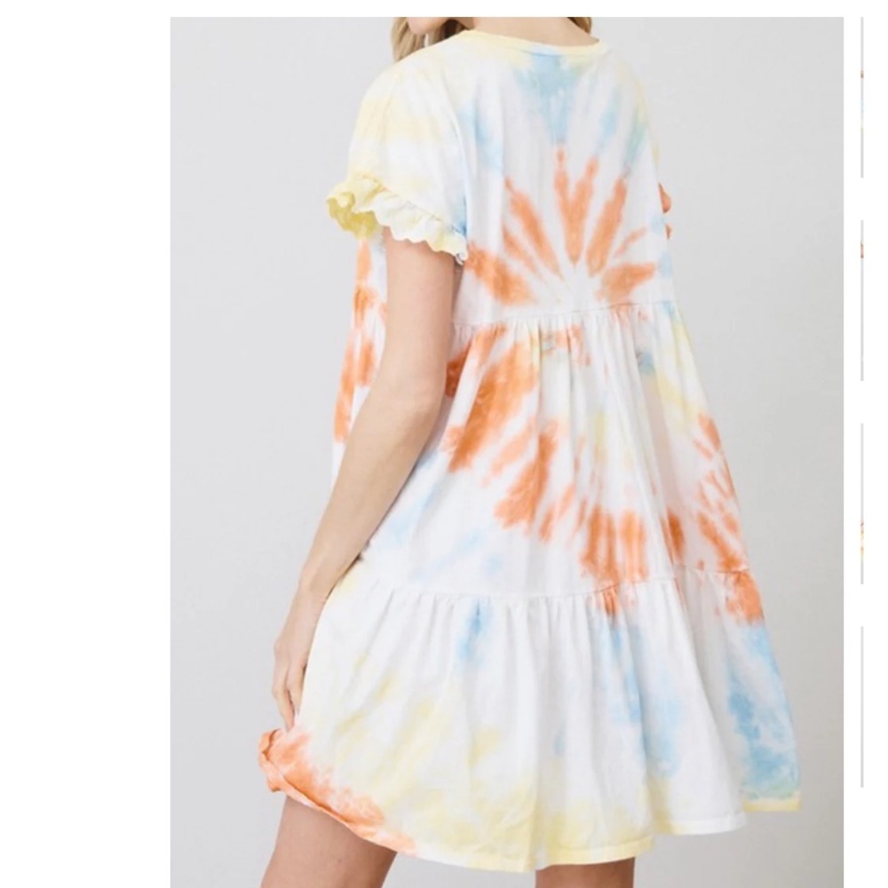 CES FEMME ORGANIC COTTON Boho Beach Tie Dye Tiered Baby Doll Eyelet SLV Dress M - Picture 4 of 15